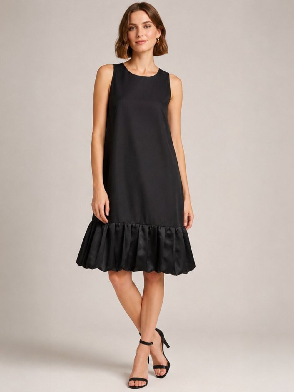 Anthropologie LEIFSDOTTIR SZ 8 Black Sleeveless Dress With Pleated Bubble Hem